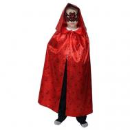 Карнавальный плащ с капюшоном , паутина на красном, атлас, длина 85 см, маска Страна Карнавалия