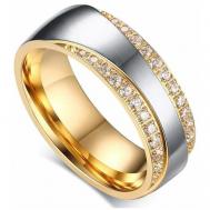 Кольцо помолвочное , нержавеющая сталь, циркон, подарочная упаковка, размер 19, серебряный, золотой TASYAS
