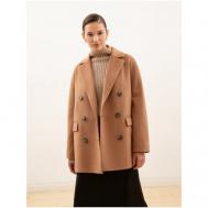 Пальто-пиджак   демисезонное, шерсть, силуэт прямой, укороченное, размер 42/170, бежевый Pompa