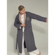 Халат  удлиненный, длинный рукав, банный, размер 6XL(58-60), бежевый, серый JAN TEX