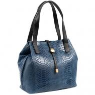 Сумка  торба  повседневная, натуральная кожа, фактура под рептилию, внутренний карман, складная, синий Sefaro