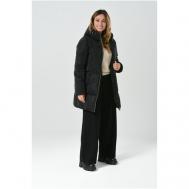 куртка   зимняя, средней длины, силуэт прямой, внутренний карман, несъемный капюшон, пояс/ремень, капюшон, водонепроницаемая, ветрозащитная, утепленная, размер 38(48RU), черный Maritta