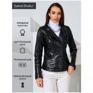 Кожаная куртка   демисезонная, силуэт прилегающий, капюшон, ветрозащитная, размер 40, черный Sartori Dodici