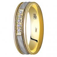 Кольцо обручальное , комбинированное, желтое золото, 585 проба, бриллиант, размер 17.5 Юверос