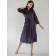 Халат  удлиненный, длинный рукав, банный, пояс, карманы, размер 44, фиолетовый Batist-Ivanovo