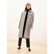 Пальто   демисезонное, шерсть, силуэт прямой, удлиненное, размер 46/170, серый Pompa