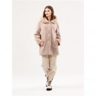 Куртка , овчина, укороченная, оверсайз, карманы, капюшон, размер 50, бежевый, розовый RIA