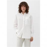 Блуза  , классический стиль, прямой силуэт, длинный рукав, манжеты, карманы, однотонная, размер 34 (XS), экрю s.Oliver