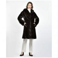 Пальто , норка, силуэт прилегающий, капюшон, пояс/ремень, размер 44, черный Mala Mati