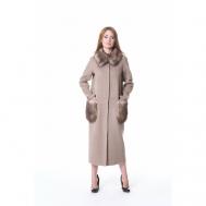 Пальто-халат  демисезонное, шерсть, силуэт прямой, удлиненное, размер 34, бежевый FERUCCI