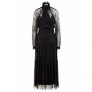 Платье , гипюр, полуприлегающее, миди, размер XS, черный LAROOM