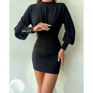 Платье-лапша повседневное, трапециевидный силуэт, до колена, размер 48, черный Китай