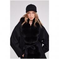 Пальто  , демисезон/зима, шерсть, оверсайз, укороченное, размер 50/52/164-172, черный EKATERINA ZHDANOVA