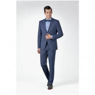Костюм , пиджак и брюки, классический стиль, полуприлегающий силуэт, шлицы, однобортная, карманы, размер 100/188/2, серый, синий Valenti