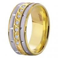Кольцо обручальное , комбинированное золото, 585 проба, бриллиант, размер 18 Юверос