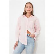 Рубашка  , оверсайз, длинный рукав, размер 42, розовый Trendyol