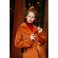Пальто-халат   демисезонное, демисезон/зима, шерсть, силуэт прямой, удлиненное, размер 52/56, оранжевый AZELLRICCA
