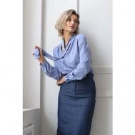 Блуза  , прямой силуэт, длинный рукав, манжеты, размер 44, голубой LookLikeCat