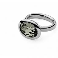 Кольцо , бижутерный сплав, серебрение, кристаллы Swarovski, серый Qudo