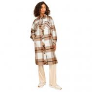 Пальто   демисезонное, шерсть, силуэт прямой, средней длины, размер 46, коричневый ELECTRASTYLE