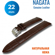 Ремешок , натуральная кожа, застежка пряжка, прошитый край, диаметр шпильки 1.5 мм., размер 22мм, коричневый Nagata