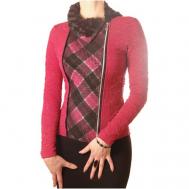 Блуза  , нарядный стиль, прилегающий силуэт, длинный рукав, трикотажная, в клетку, размер XXL, розовый TheDistinctive