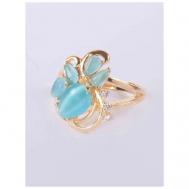 Кольцо помолвочное , фианит, кошачий глаз, размер 20, голубой Lotus Jewelry