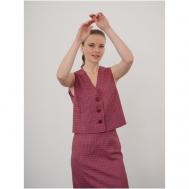Жилет  , укороченный, классический стиль, силуэт прямой, подкладка, размер S (42-44), розовый, черный Модный дом Виктории Тишиной