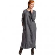 Платье , лен, прямой силуэт, макси, карманы, размер 44-46, серый Kayros