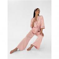 Комплект , брюки, жакет, кимоно, укороченный рукав, пояс, размер 54-56, розовый Bright Fame