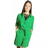 Костюм, рубашка и шорты, повседневный стиль, оверсайз, пояс на резинке, карманы, размер 42, зеленый Elish style