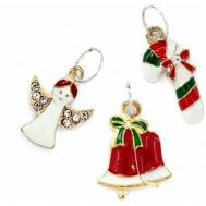 Комплект из трех шарм-медальонов из новогодней коллекции "Колокольчики, ангел и леденец" Handinsilver ( Посеребриручку )