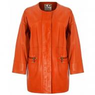Кожаная куртка , средней длины, размер xl, оранжевый Lucio Domingo