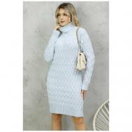 Платье-водолазка хлопок, повседневное, свободный силуэт, миди, вязаное, размер 42-50, голубой White Roof