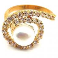 Кольцо , жемчуг пресноводный, размер 17, белый, золотой ForMyGirl