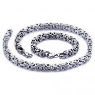 Комплект бижутерии: браслет, цепь, размер браслета 22 см, размер колье/цепочки 55 см, серебряный, серый Hagust