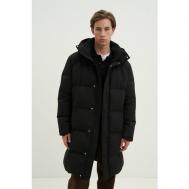 Пальто  зимнее, силуэт прямой, карманы, капюшон, утепленное, размер S, черный Finn Flare