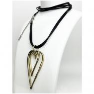 Кулон-подвеска сердце двойное, кожаный шнурок с подвеской два сердца, под золото Fashion Jewelry