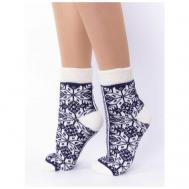 Женские носки  высокие, фантазийные, на Новый год, утепленные, размер 36-38, белый, синий АхТекс