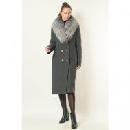 Пальто , демисезон/зима, шерсть, силуэт прямой, удлиненное, пояс, съемный мех, карманы, утепленное, размер 52-54, серый Margo
