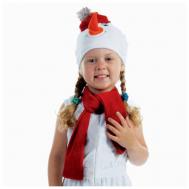 Набор "Снеговик в красной шапке" шапка, шарф размер 51-55, велюр Страна Кукол