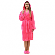Халат  средней длины, длинный рукав, капюшон, пояс, карманы, размер 48/50, розовый S-family