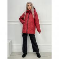 куртка   демисезонная, средней длины, силуэт прямой, капюшон, размер 50, красный Karmelstyle