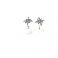 Серьги пусеты , циркон, размер/диаметр 12 мм., белый, бесцветный Jewelry Tanya