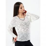 Пуловер , длинный рукав, оверсайз, трикотаж, размер 44, белый Modami24