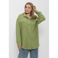 Рубашка  , повседневный стиль, оверсайз, длинный рукав, однотонная, размер 54, зеленый CLEO