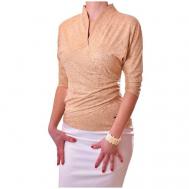 Блуза  , нарядный стиль, прилегающий силуэт, укороченный рукав, трикотажная, размер XL, бежевый TheDistinctive