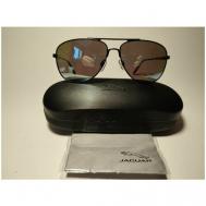 Солнцезащитные очки , авиаторы, оправа: металл, с защитой от УФ, зеркальные, поляризационные, черный Jaguar