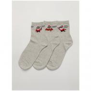 Мужские носки , 3 пары, классические, фантазийные, на Новый год, размер 40-47, серый Berchelli