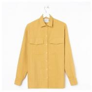 Рубашка  , классический стиль, свободный силуэт, длинный рукав, однотонная, размер 40-42, желтый, голубой Mist